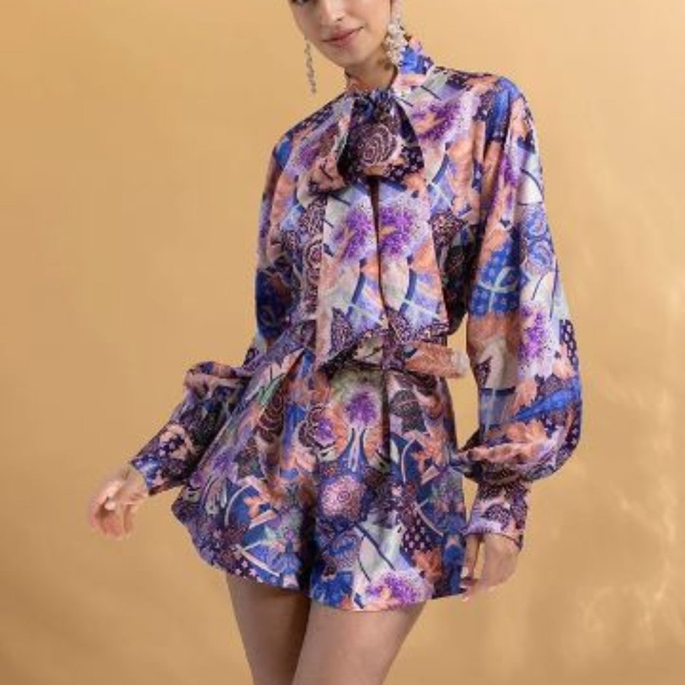 Zimmermann Celestial Amethyst Floral Shorts and Blouse